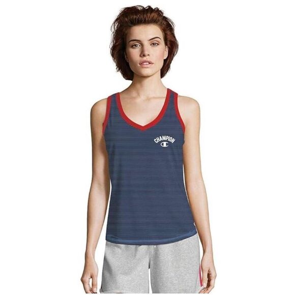 Champion Women's Multicolor Heritage V-Neck Ring Stripe Tank Top Size XS NWT - Picture 1 of 8